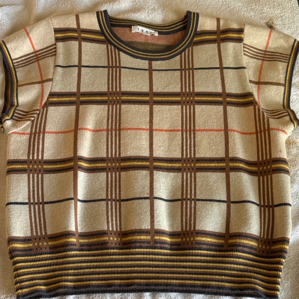 Women's Plaid Short Sleeve Sweater